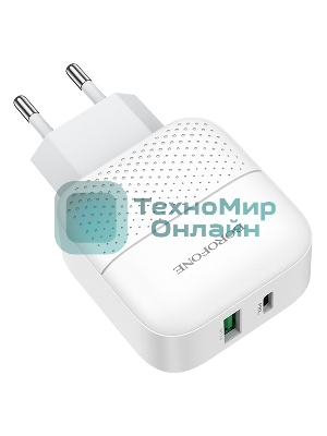 Сетевое зарядное устройство BOROFONE BA46A Premium, один порт USB, один порт Type-C, PD, 18W, 5V, 3.0A, белый