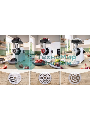 Мясорубка электрическая Bosch MFWS609W белый/черный, 2100 Вт, 3.5 кг/мин, реверс, насадки - 4