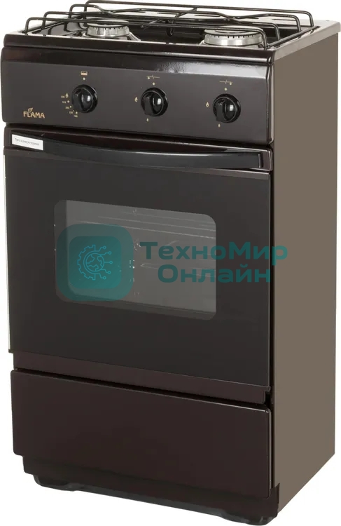 Плита газовая Flama CG 3202 B коричневый, конфорок 2 шт, духовка 30 л, 50 см x 85 см x 35 см