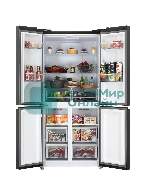 Холодильник Zugel ZRCD430B черный трехкамерный 288/129л морозилка снизу, No Frost, Side by Side