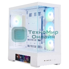 Компьютерный корпус ZALMAN P40 DS, ATX, белый, WINDOW, 9.1-inch LCD screen, 2xCombo(2.5” or 3.5”), 1x2.5”, 1xUSB TYPE-C, 2xUSB 3.0, SIDE 3x120мм ARGb, REAR 1x120мм ARGb