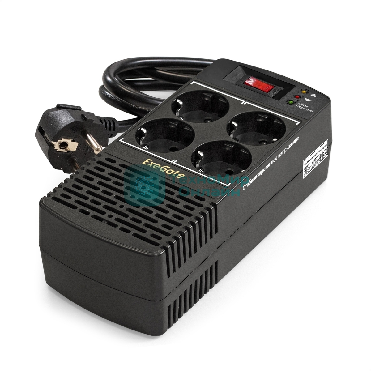 Стабилизатор ExeGate Power AD5000-1000 (1000VA/500W, диапазон 150...280В, 4 евророзетки)