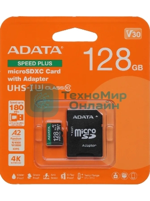 Флеш карта microSD ADATA 128Gb microSDXC Class 10 UHS-I U3 V30 A2 160/140 MB/s (SD адаптер)