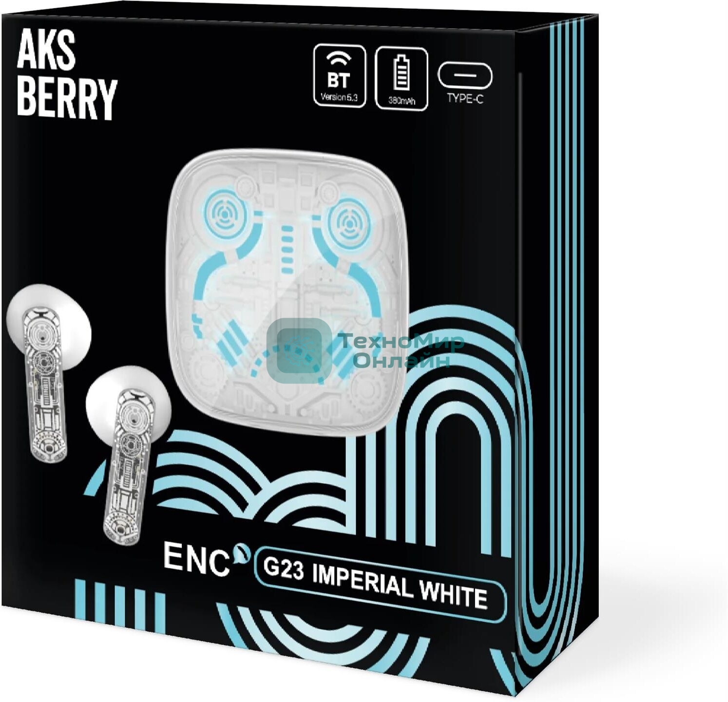 Наушники TWS Aksberry G23 белый, вкладыши, Bluetooth, сенсорное управление, до 4 ч