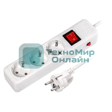 Сетевой фильтр 16А, 3500 Вт, 3 гнезда, без з/ш, с з/к, ПВС 3x1.0, 5 м, белый (SBSP-3-50-W)