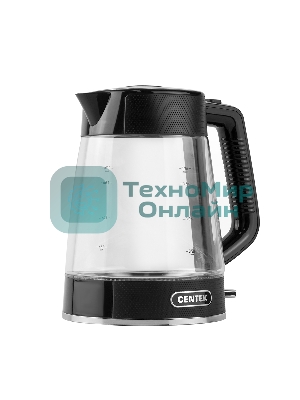 Чайник электрический Centek CT-1014 черный стекло 1.7 л, 2200 Вт, LED, Защита от перегрева, STRIX контроллер