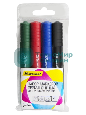 Набор маркеров перманентных Silwerhof Prime, скошенный пишущий наконечник, 2-5мм, 4 цвета, пакет с европодвесом