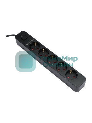 Сетевой фильтр Гарнизон 2.0 EPS-5-B-5, 5 р, 10А, 5 м, ур.защиты 2+, черный, пакет