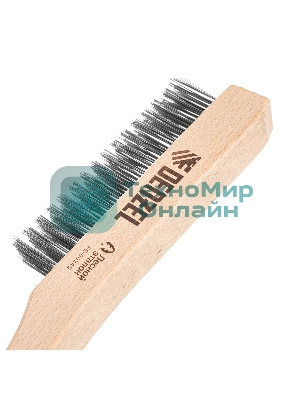 Щетка зачистная Denzel 4-х рядная, прямая проволока из нержавеющей стали с деревянной ручкой, EFP