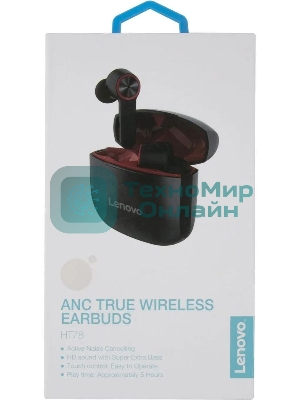 Гарнитура Lenovo HT78 чёрный/красный, беспроводная, Bluetooth 5.0, TWS, встроенный микрофон
