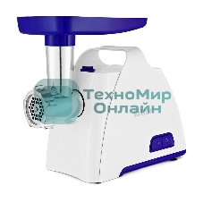 Мясорубка электрическая Kitfort КТ-2112-1 белый/синий, 1300 Вт, 1.2 кг/мин, реверс, насадки - 4