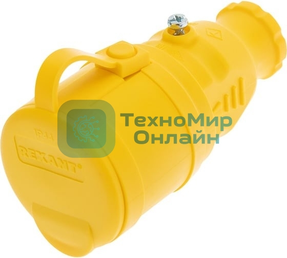 Розетка переносная влагозащищенная Rexant с крышкой, с/з, 16 А, IP44, каучук, желтый