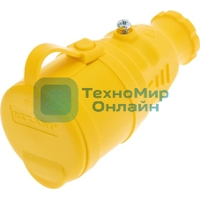 Розетка переносная влагозащищенная Rexant с крышкой, с/з, 16 А, IP44, каучук, желтый