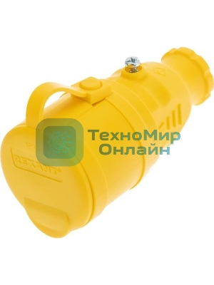 Розетка переносная влагозащищенная Rexant с крышкой, с/з, 16 А, IP44, каучук, желтый