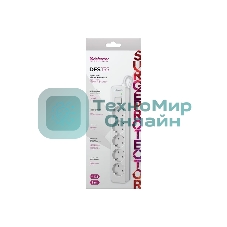 Удлинитель с сетевым фильтром Defender DFS 135, белый, 5 розеток, 5 м.