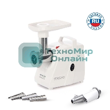 Мясорубка электрическая Аксион М33.04 белый, 1500 Вт, 1.7 кг/мин, реверс, защита от перегрузки, насадки - 2