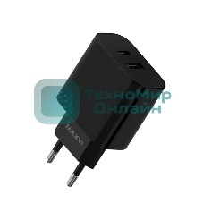 Сетевое зарядное устройство Maxvi CHL-602PD 30W, 6A, QC 3.0, 1xUSB-A, 1xUSB-C, черный