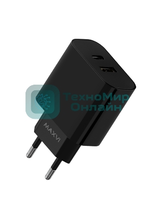 Сетевое зарядное устройство Maxvi CHL-602PD 30W, 6A, QC 3.0, 1xUSB-A, 1xUSB-C, черный