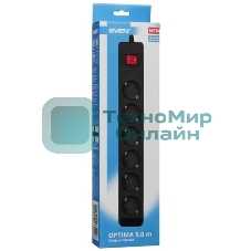 Сетевой фильтр SVEN Optima 5,0 м (6 розеток с защитными шторками) черный, цветная коробка