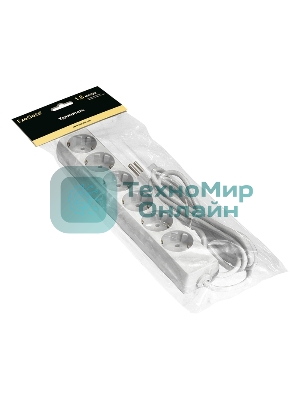 Удлинитель ExeGate ECE-6-1.8W (EX285830RUS), белый, 1,8 м, евровилка с заземлением, 6 евророзеток с заземлением, 2200 Вт