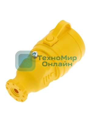 Розетка переносная влагозащищенная Rexant с крышкой, с/з, 16 А, IP44, каучук, желтый
