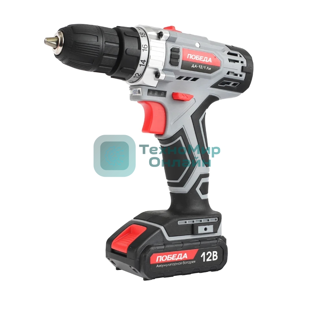 Дрель-шуруповерт Победа ДА-12/1Ли, 12В, 2,2 Ач, 3 Нм, щеточный