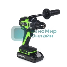 Дрель-шуруповерт аккумуляторная Greenworks GD24DD90 24V, 90 Нм, бесщеточная, 45/90Нм,2х4Ач,ЗУ,кор 3707507CUD