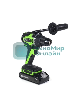 Дрель-шуруповерт аккумуляторная Greenworks GD24DD90 24V, 90 Нм, бесщеточная, 45/90Нм,2х4Ач,ЗУ,кор 3707507CUD
