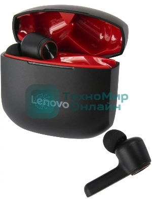 Гарнитура Lenovo HT78 чёрный/красный, беспроводная, Bluetooth 5.0, TWS, встроенный микрофон