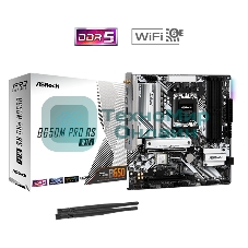 Материнская плата ASRock B650M PRO RS WIFI, Socket AM5, AMD B650, 4xDDR5-5200, HDMI+DP, 2xPCI-Ex16, 4xSATA3(RAID 0/1/10), 3xM.2, 8 Ch Audio, 1x2.5GLan, WiFi, (4+4)xUSB2.0, (3+4)xUSB3.2, (1+1)xUSB3.2 Type-C™, mATX, RTL, {}