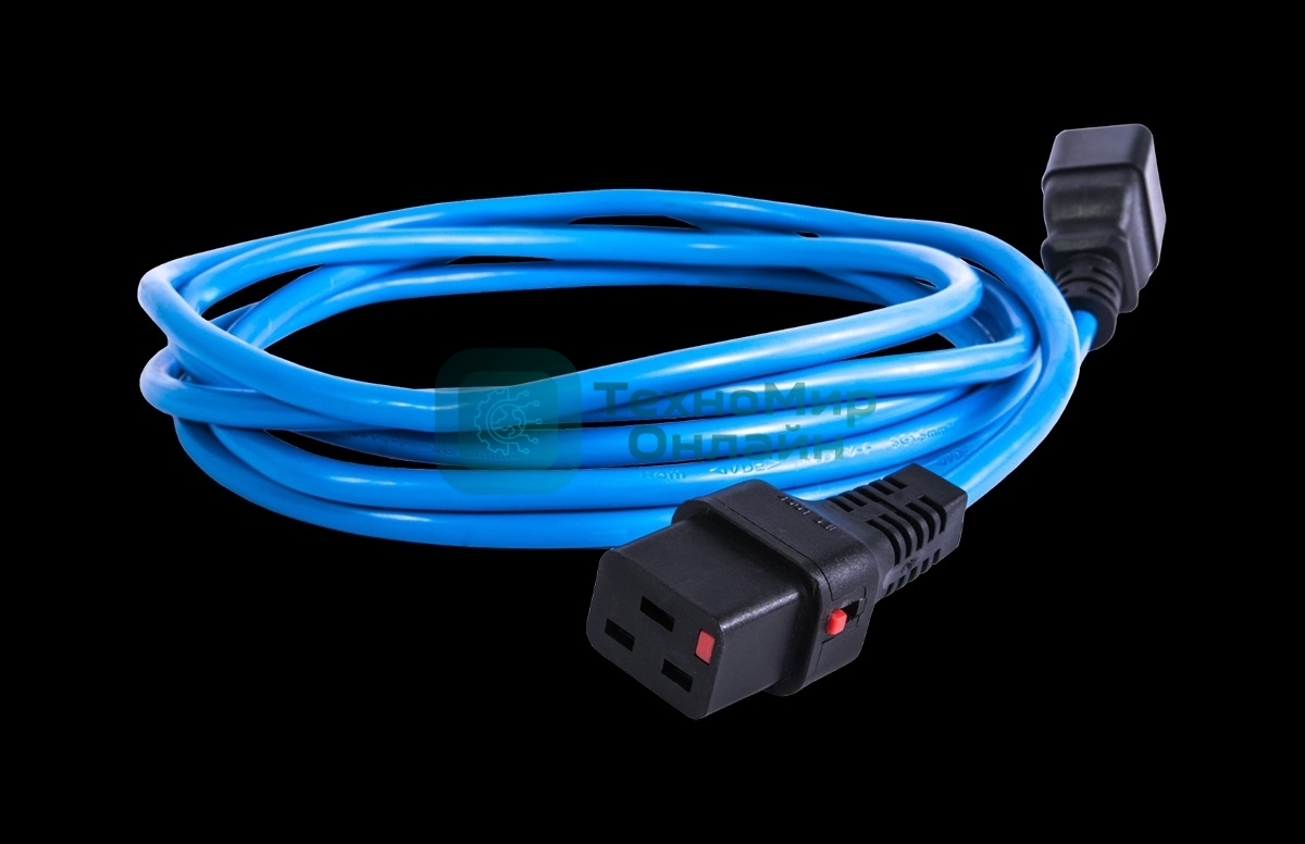Шнур питания с фиксатором REM IEC 60320 C19/IEC 60320 C20, 16 А/250 В (3 x 1,5), 3 м, синий R-16-Cord-C19-C20-3-Blue