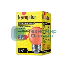 Лампа светодиодная Navigator 71 827 NLL-G45-1-230-R-E27 1В т шар E27 220-240В красн.