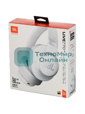 Беспроводные/проводные наушники JBL Live 770NC белый, полноразмерные, Bluetooth + проводной, адаптивное шумоподавление