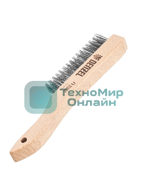 Щетка зачистная Denzel 4-х рядная, прямая проволока из нержавеющей стали с деревянной ручкой, EFP