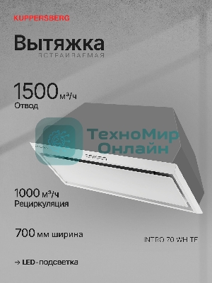 Вытяжка встраиваемая Kuppersberg Intro 70 белый, 70 см, 1000 куб. м/ч, 43 дБ
