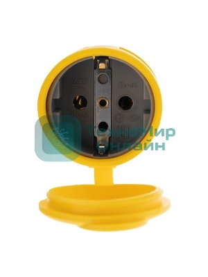 Розетка переносная влагозащищенная Rexant с крышкой, с/з, 16 А, IP44, каучук, желтый