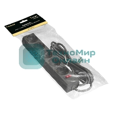 Удлинитель ExeGate EC-5-5B (EX279358RUS), черный, 5 м, евровилка с заземлением, 5 евророзеток с заземлением, 2200 Вт