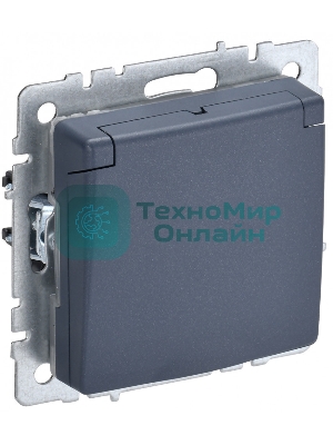 Розетка 1-местная IEK BRITE РСбш10-3-БрМ с заземлением, с защитными шторками и крышкой, 16А, IP20, маренго