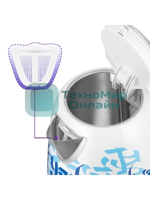 Чайник электрический Kitfort КТ-6772 1.7 л, 2200 Вт, белый/синий корпус: металл/пластик