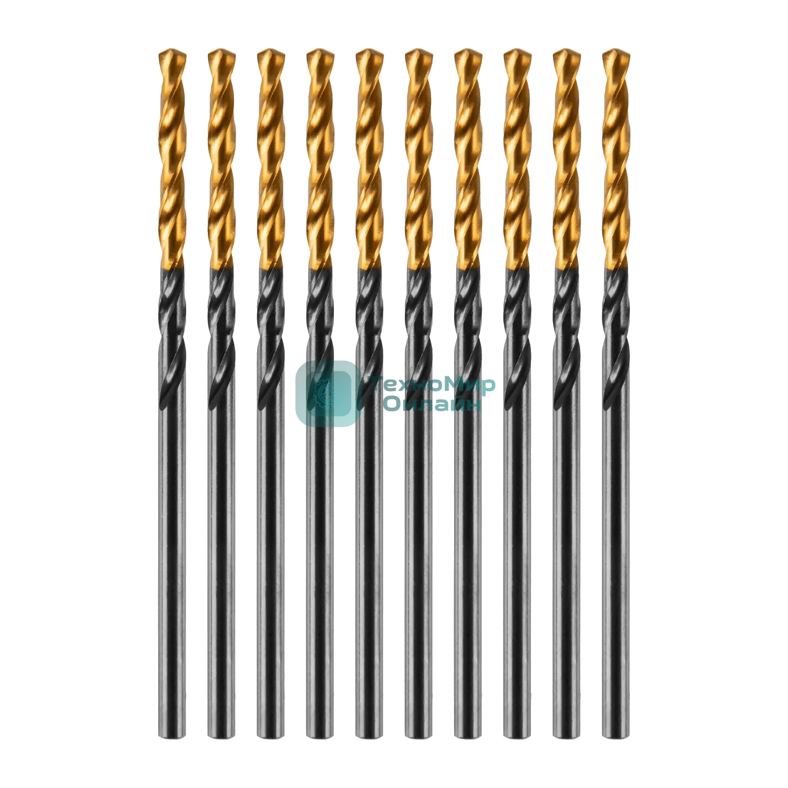 Сверло по металлу Denzel 2 мм, HSS-Tin, Golden Tip, 10 шт.