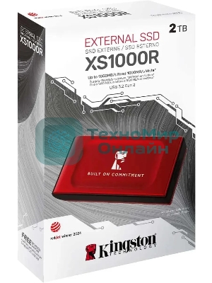 Внешний SSD Kingston XS1000, 2TB, USB 3.2 Gen 2 Type-C, R/W 1050/1000, красный