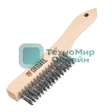 Щетка зачистная Denzel 4-х рядная, прямая проволока из нержавеющей стали с деревянной ручкой, EFP