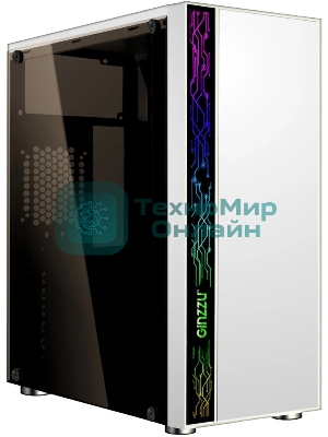 Компьютерный корпус Ginzzu A390 белый Window RGb подсветка 1хUSB 3.0, 2хUSB 2.0, AU