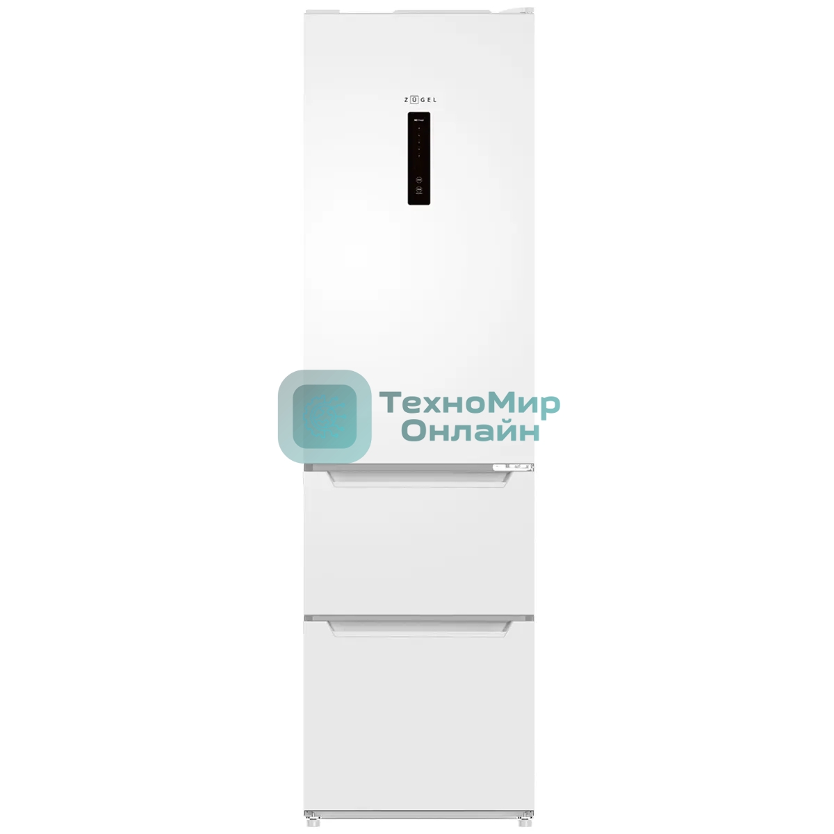 Холодильник Zugel ZRFD200W белый трехкамерный 197/85л морозилка снизу, No Frost