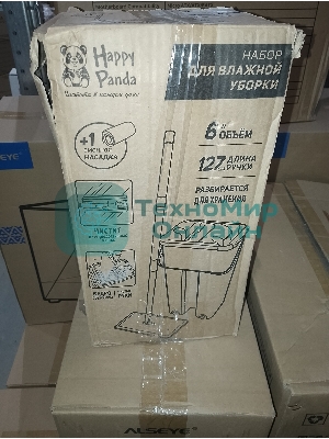 (Поврежденная упаковка) Набор для влажной уборки HP-MB08G Happy Panda с ведром с механизмом отжатия и насадкой графитовый