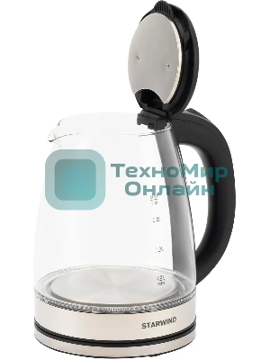 Чайник электрический Starwind SKG4777 1.8 л, 2000 Вт, черный/прозрачный (корпус: стекло)