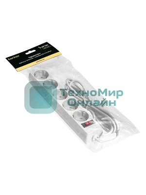 Удлинитель ExeGate EC-5-5W (EX279359RUS), белый, 5 м, евровилка с заземлением, 5 евророзеток с заземлением, 2200 Вт