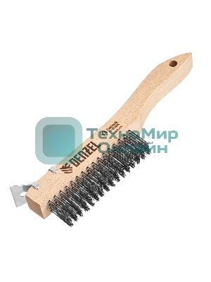 Щетка зачистная Denzel 4-х рядная, проволока из нержавеющей стали с деревянной ручкой скребок, EFP