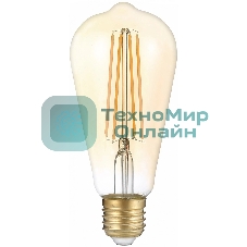 Лампа светодиодная филаментная Gauss Filament ST64 8Вт цок.: E27 эдисон 220B св. свеч. бел. теп. (упак.: 10 шт)
