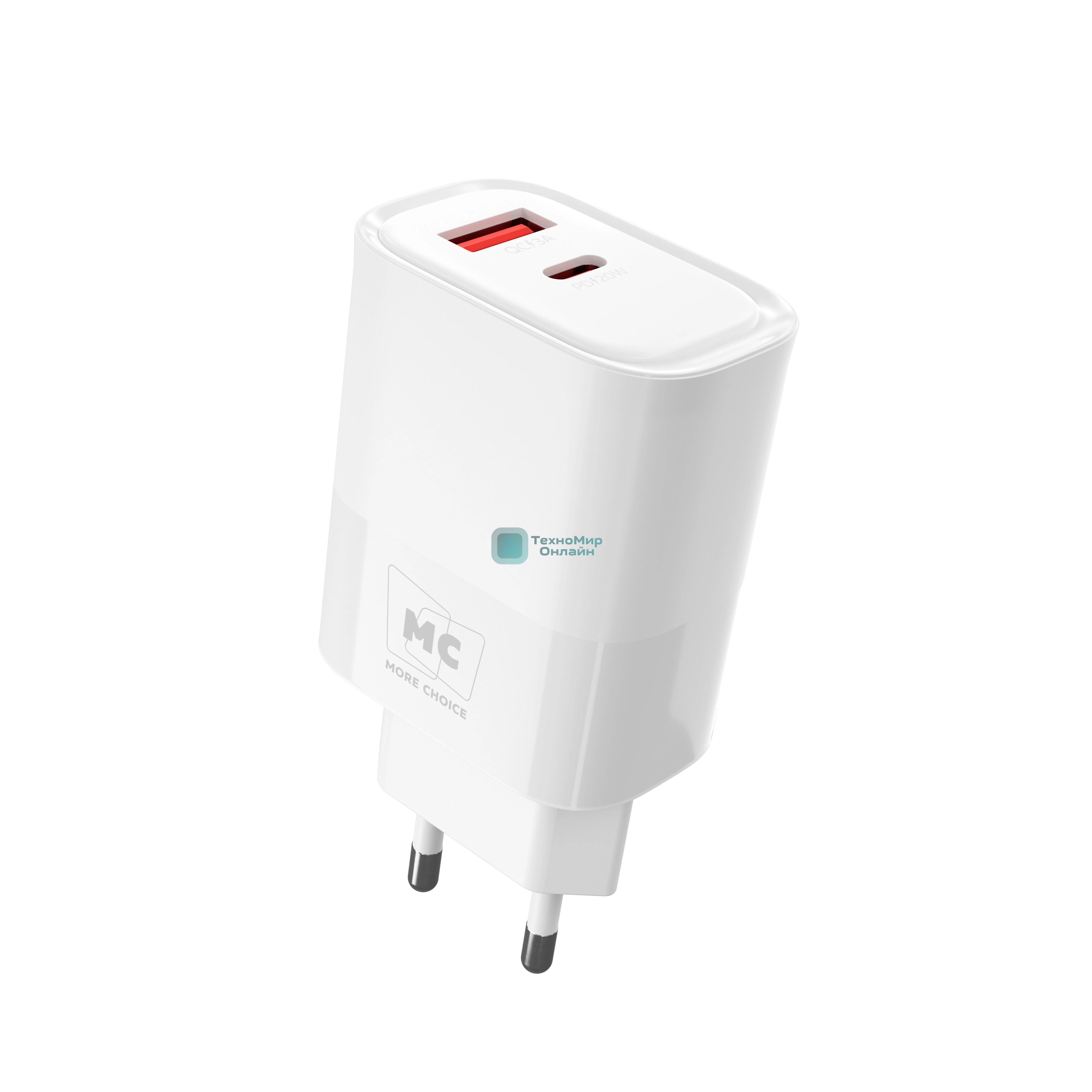 Сетевое зарядное устройство MORE CHOICE NC81a СЗУ 1USB+1Type-C 3.0A PD 20W+ QC3.0, белый